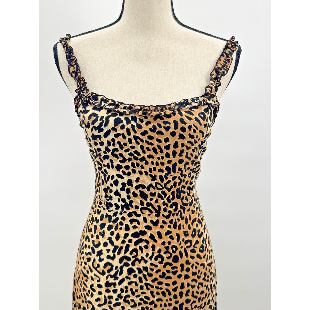 Faithfull The Brand Noemie Leopard Midi Dress Medium 6 Ruffle Trim Side Slit